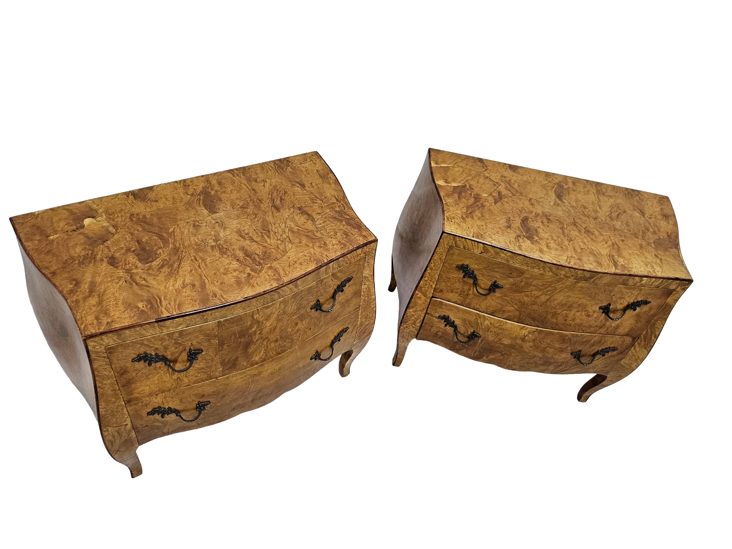 Pair of Italian Bombe-Style Burl Wood Nightstands | Circa 1970s