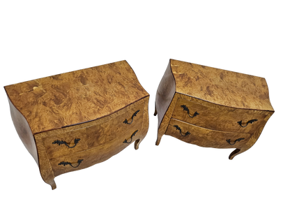 Pair of Italian Bombe-Style Burl Wood Nightstands | Circa 1970s