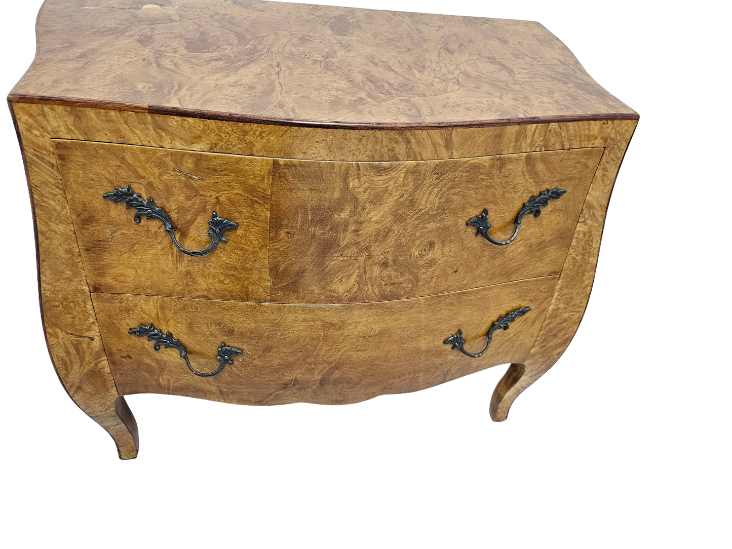 Pair of Italian Bombe-Style Burl Wood Nightstands | Circa 1970s