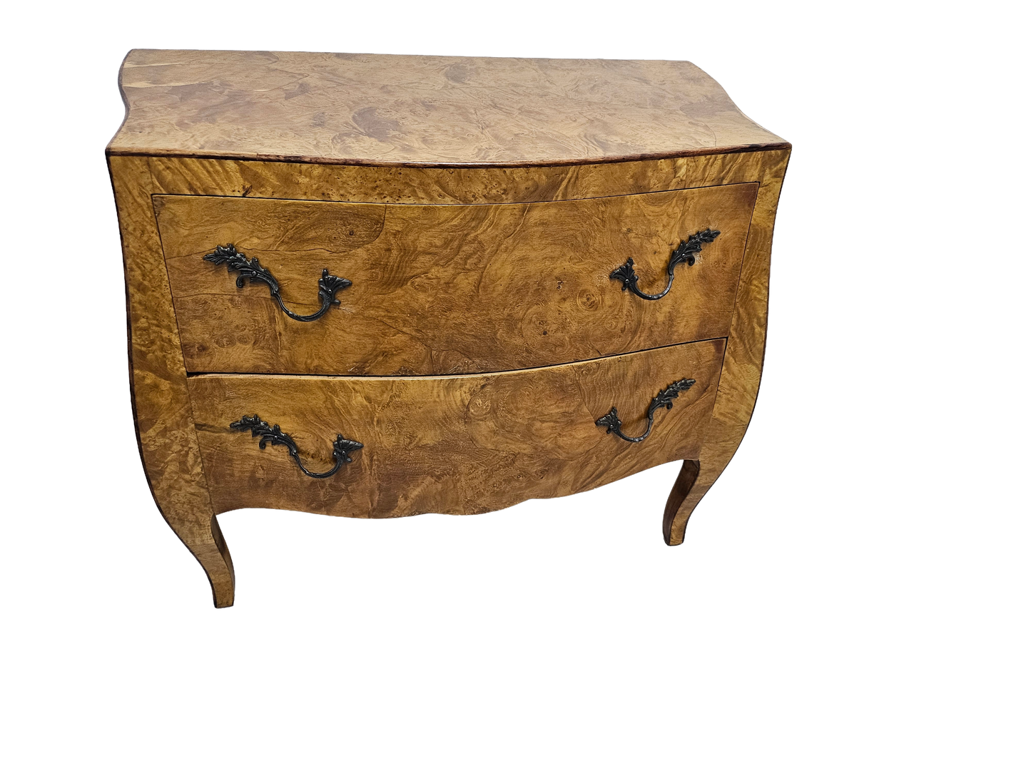 Pair of Italian Bombe-Style Burl Wood Nightstands | Circa 1970s