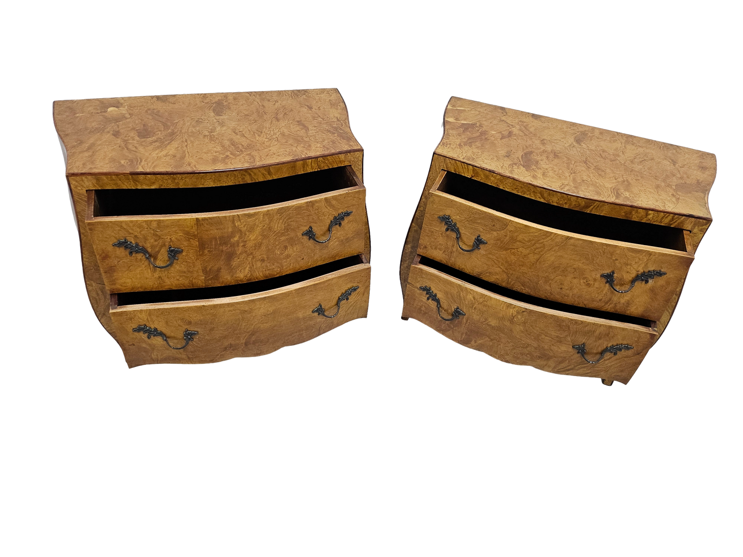 Pair of Italian Bombe-Style Burl Wood Nightstands | Circa 1970s