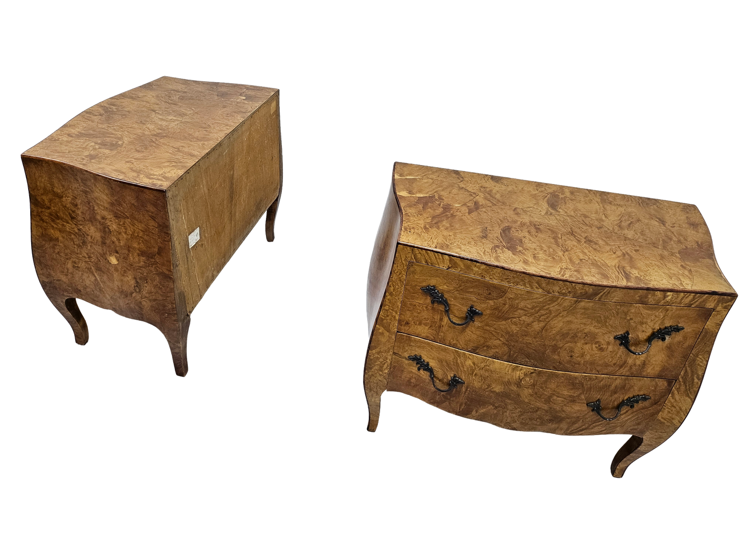 Pair of Italian Bombe-Style Burl Wood Nightstands | Circa 1970s