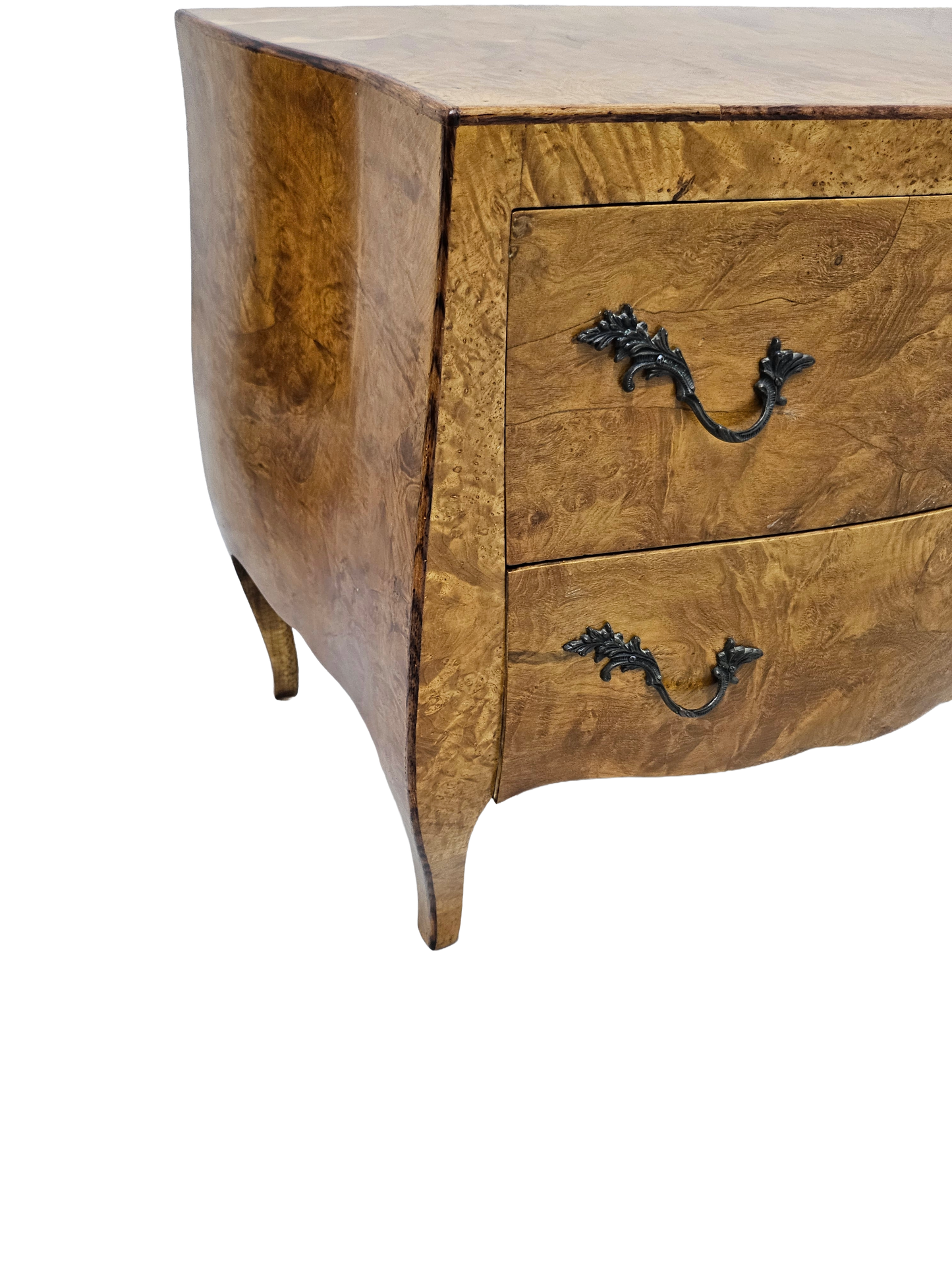 Pair of Italian Bombe-Style Burl Wood Nightstands | Circa 1970s