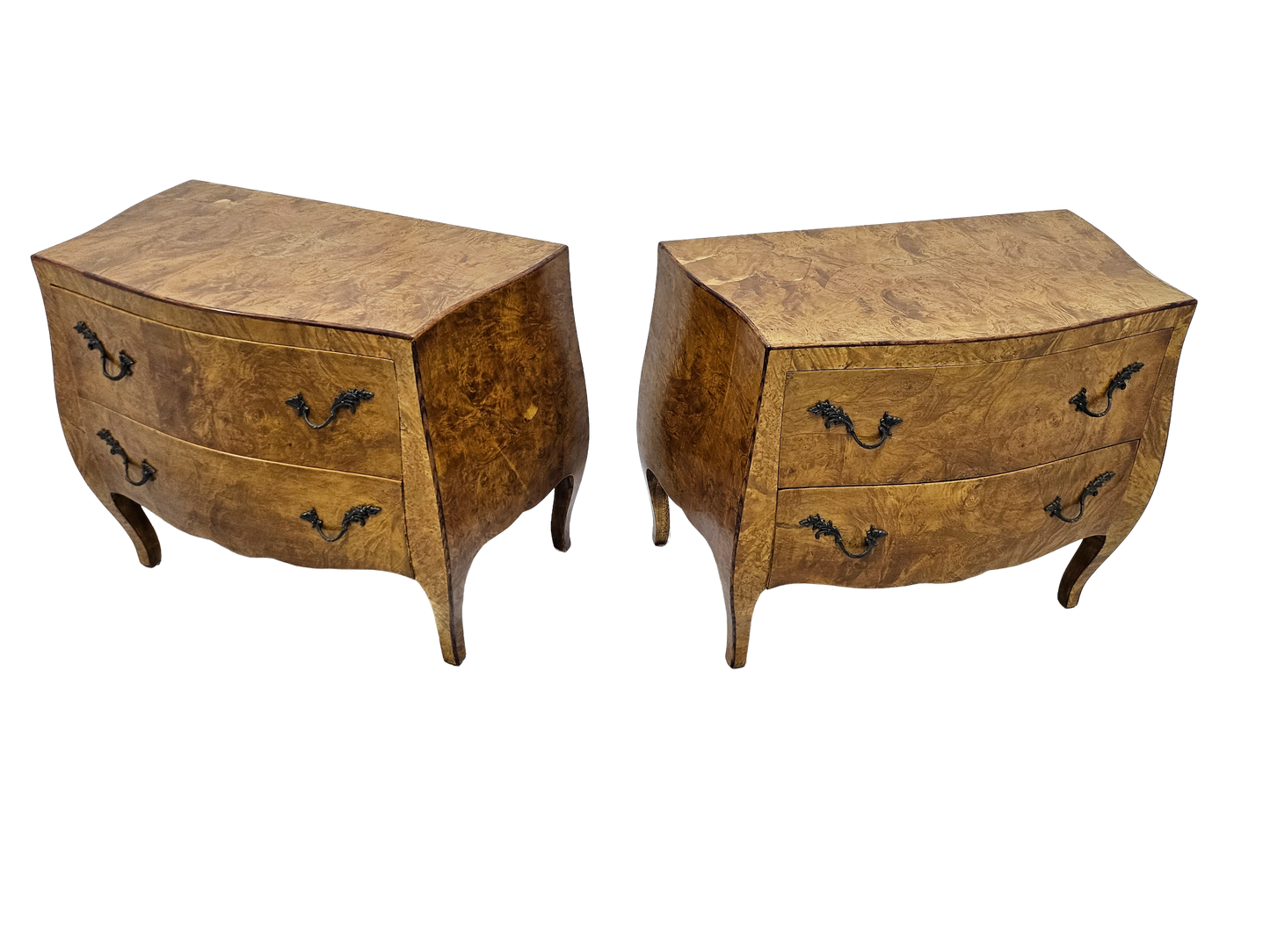 Pair of Italian Bombe-Style Burl Wood Nightstands | Circa 1970s