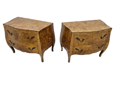 Pair of Italian Bombe-Style Burl Wood Nightstands | Circa 1970s