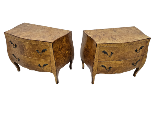 Pair of Italian Bombe-Style Burl Wood Nightstands | Circa 1970s