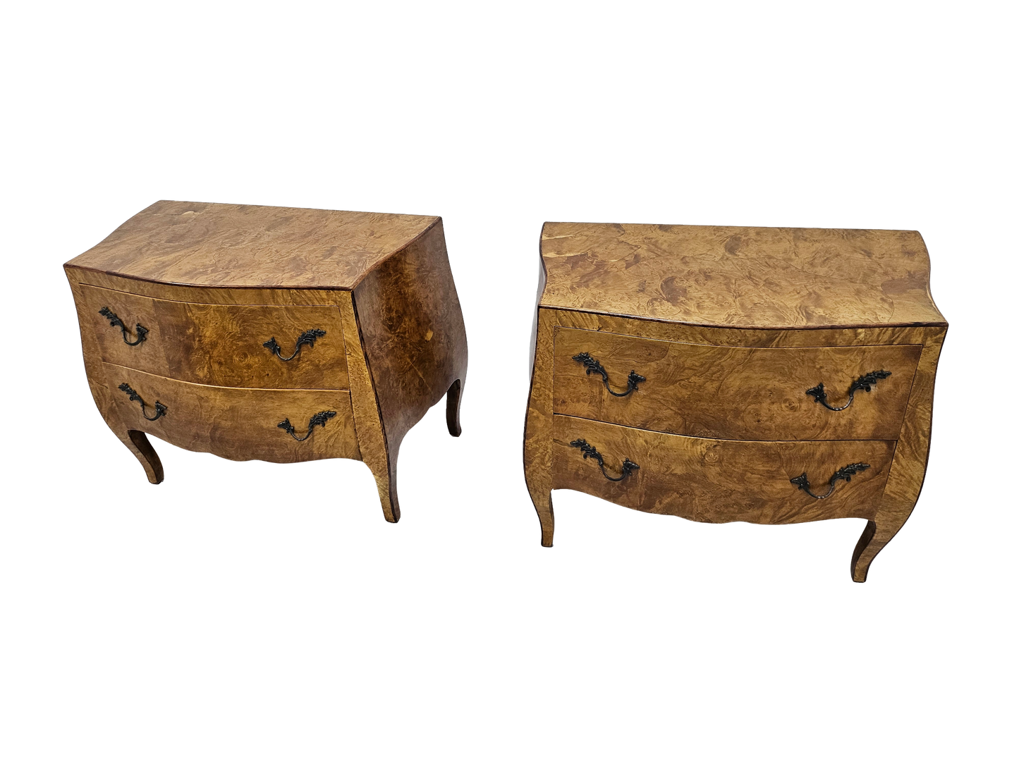 Pair of Italian Bombe-Style Burl Wood Nightstands | Circa 1970s