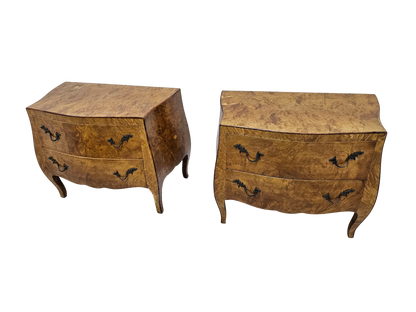 Pair of Italian Bombe-Style Burl Wood Nightstands | Circa 1970s