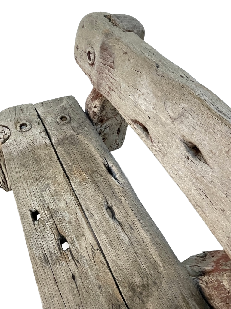 Vintage Solid Teak Driftwood Outdoor Bench – Rustic 1940s Style