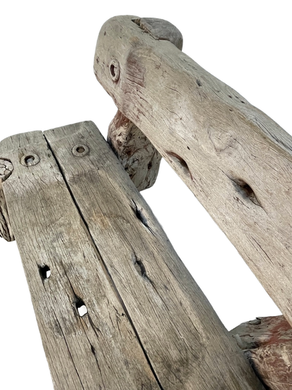 Vintage Solid Teak Driftwood Outdoor Bench – Rustic 1940s Style