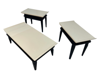 1970s Retro Asian-Style Coffee Table & End Tables Set – Black & Cream Lacquer