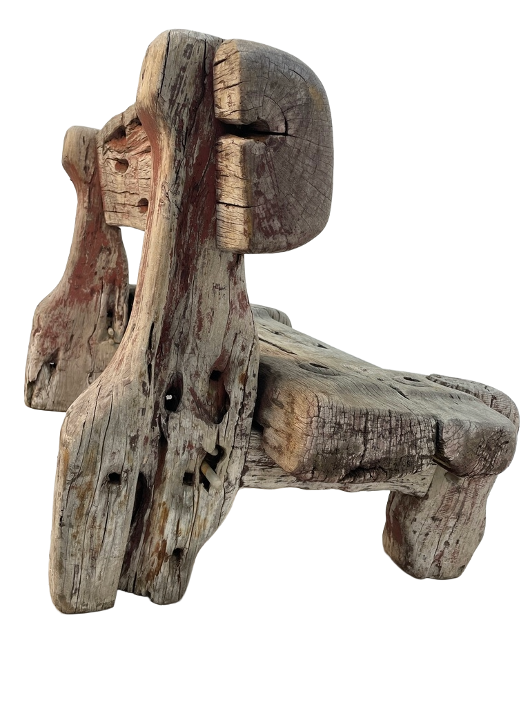 Vintage Solid Teak Driftwood Outdoor Bench – Rustic 1940s Style