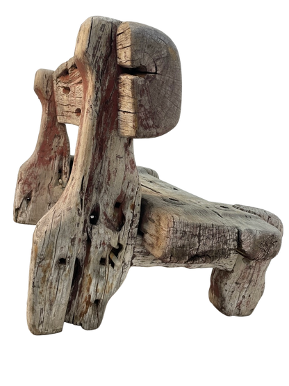 Vintage Solid Teak Driftwood Outdoor Bench – Rustic 1940s Style