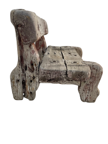 Vintage Solid Teak Driftwood Outdoor Bench – Rustic 1940s Style