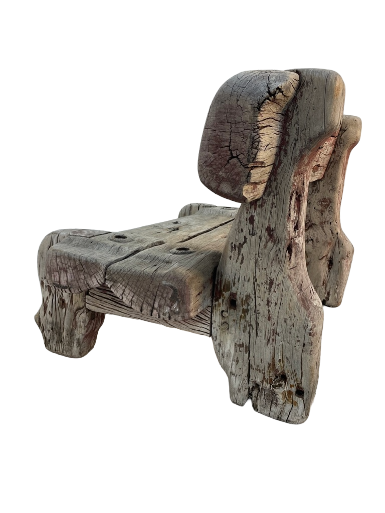 Vintage Solid Teak Driftwood Outdoor Bench – Rustic 1940s Style