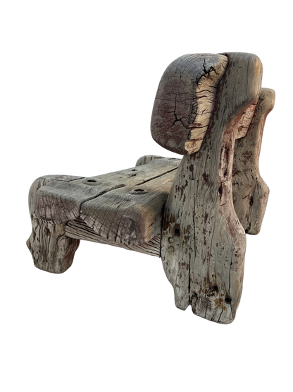 Vintage Solid Teak Driftwood Outdoor Bench – Rustic 1940s Style