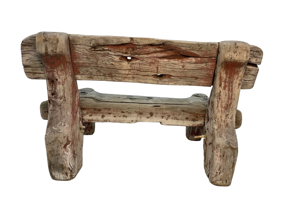 Vintage Solid Teak Driftwood Outdoor Bench – Rustic 1940s Style