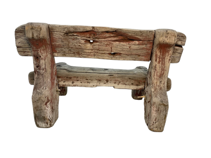 Vintage Solid Teak Driftwood Outdoor Bench – Rustic 1940s Style