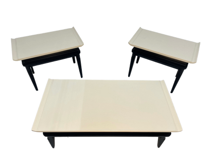 1970s Retro Asian-Style Coffee Table & End Tables Set – Black & Cream Lacquer