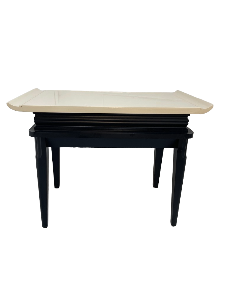 1970s Retro Asian-Style Coffee Table & End Tables Set – Black & Cream Lacquer