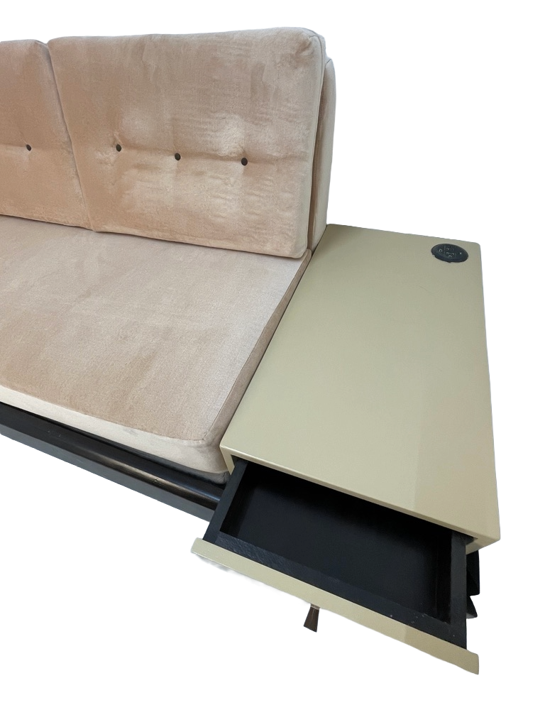 Custom Mid-Century Style Sofa Bed with Built-In End Tables & Outlets – 1990s