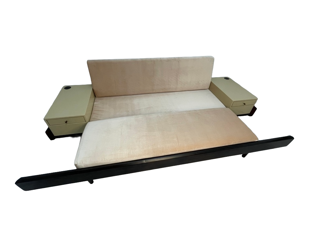 Custom Mid-Century Style Sofa Bed with Built-In End Tables & Outlets – 1990s