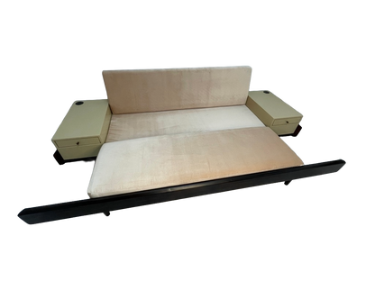 Custom Mid-Century Style Sofa Bed with Built-In End Tables & Outlets – 1990s