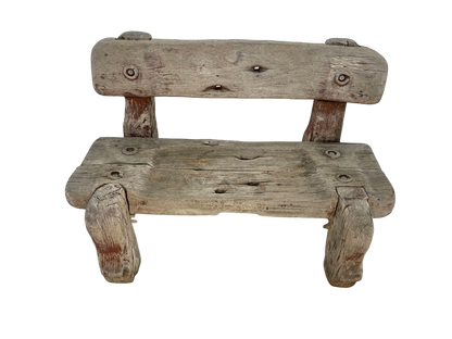 Vintage Solid Teak Driftwood Outdoor Bench – Rustic 1940s Style
