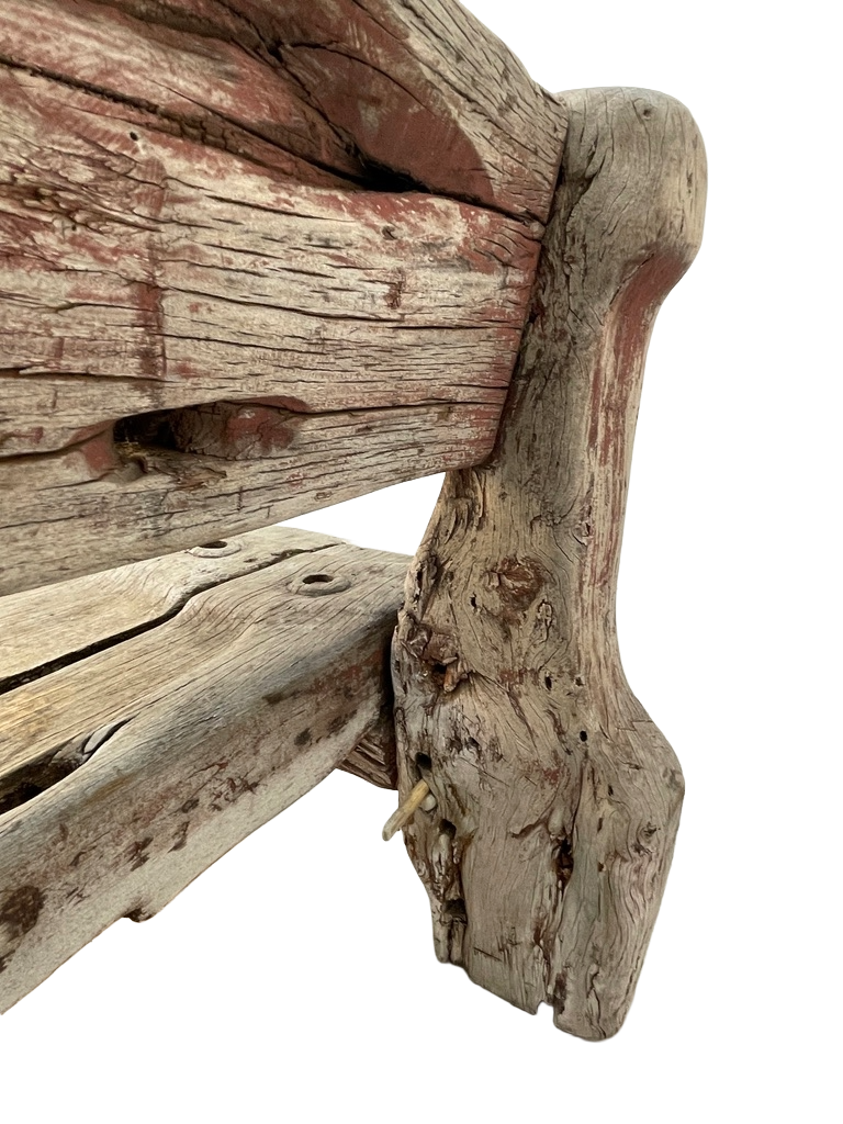 Vintage Solid Teak Driftwood Outdoor Bench – Rustic 1940s Style