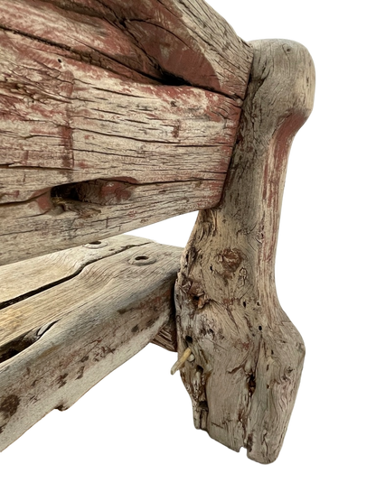 Vintage Solid Teak Driftwood Outdoor Bench – Rustic 1940s Style