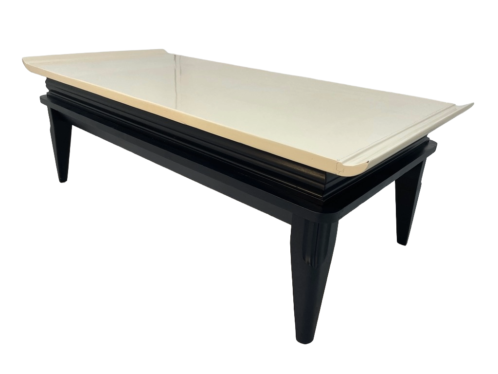 1970s Retro Asian-Style Coffee Table & End Tables Set – Black & Cream Lacquer