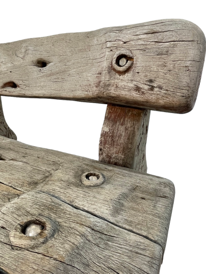 Vintage Solid Teak Driftwood Outdoor Bench – Rustic 1940s Style