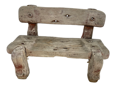 Vintage Solid Teak Driftwood Outdoor Bench – Rustic 1940s Style