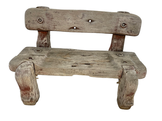 Vintage Solid Teak Driftwood Outdoor Bench – Rustic 1940s Style