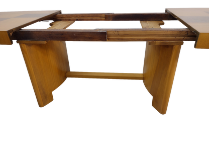 Sculptural Mid-Century Blonde Mahogany Dining Table by Herman Miller With Burlwood Patchwork Top & Leaves, 1940s