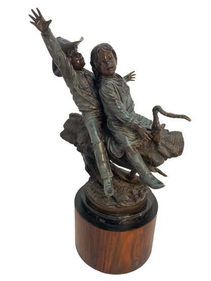 Monumental Signed Bronze Figurative Sculpture of Children by J. Davidson on Marble & Rosewood Pedestal
