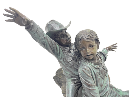Monumental Signed Bronze Figurative Sculpture of Children by J. Davidson on Marble & Rosewood Pedestal