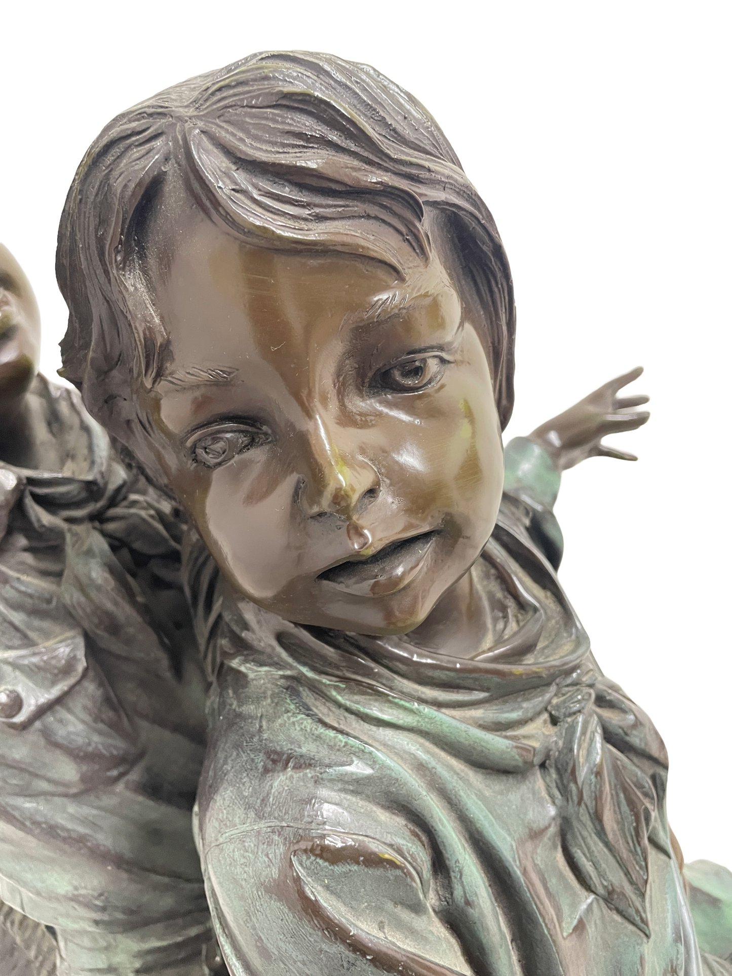 Monumental Signed Bronze Figurative Sculpture of Children by J. Davidson on Marble & Rosewood Pedestal
