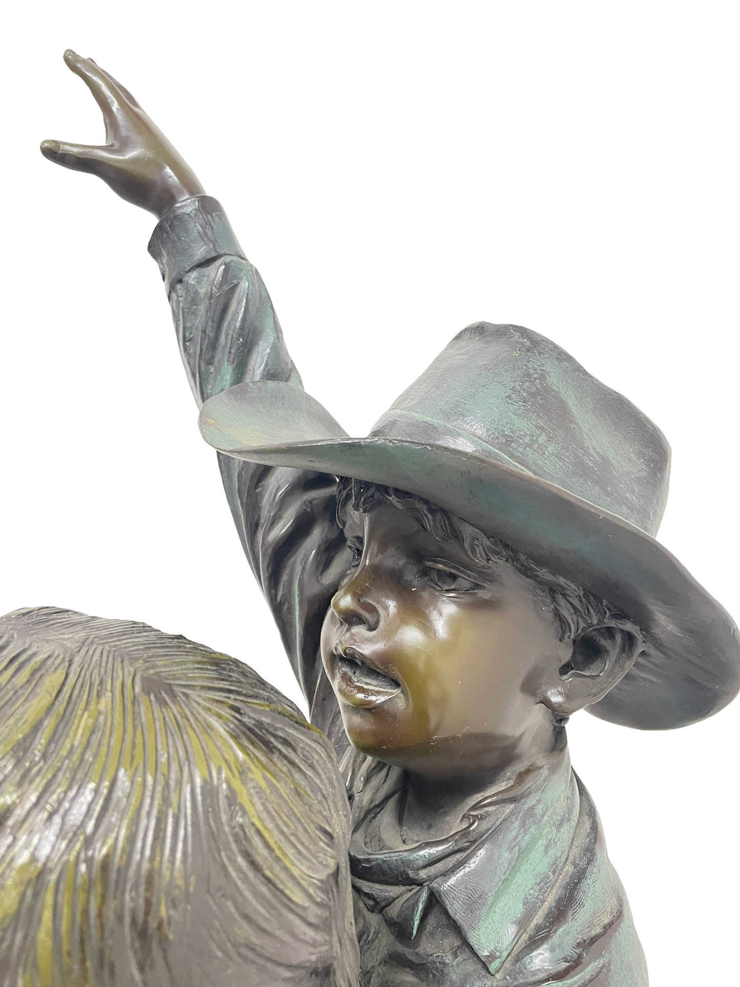 Monumental Signed Bronze Figurative Sculpture of Children by J. Davidson on Marble & Rosewood Pedestal