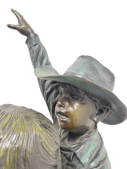 Monumental Signed Bronze Figurative Sculpture of Children by J. Davidson on Marble & Rosewood Pedestal