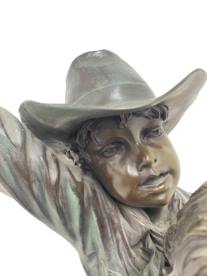 Monumental Signed Bronze Figurative Sculpture of Children by J. Davidson on Marble & Rosewood Pedestal