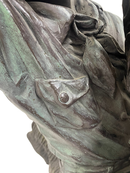 Monumental Signed Bronze Figurative Sculpture of Children by J. Davidson on Marble & Rosewood Pedestal