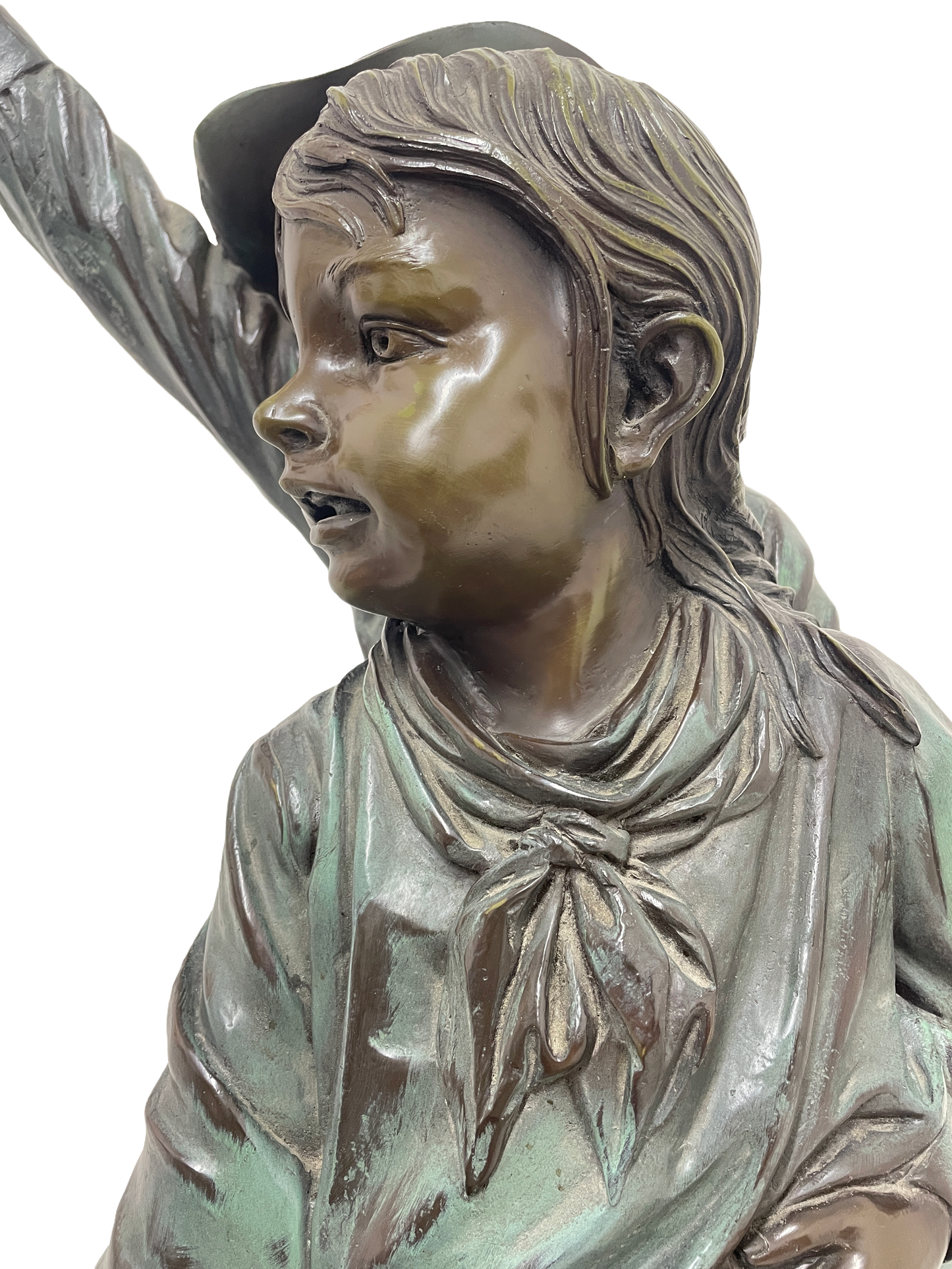 Monumental Signed Bronze Figurative Sculpture of Children by J. Davidson on Marble & Rosewood Pedestal