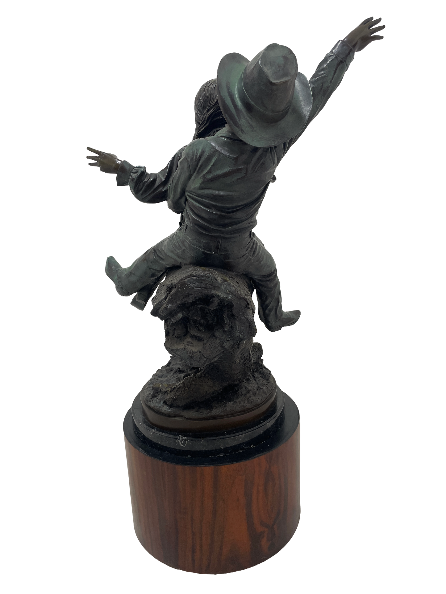 Monumental Signed Bronze Figurative Sculpture of Children by J. Davidson on Marble & Rosewood Pedestal