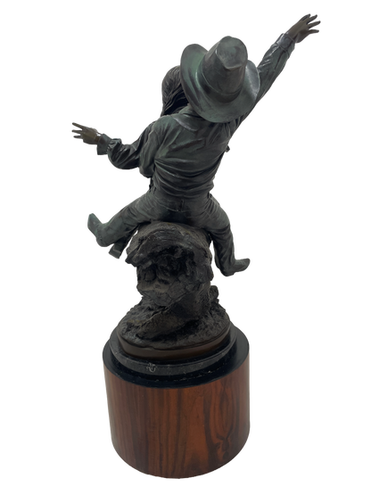 Monumental Signed Bronze Figurative Sculpture of Children by J. Davidson on Marble & Rosewood Pedestal