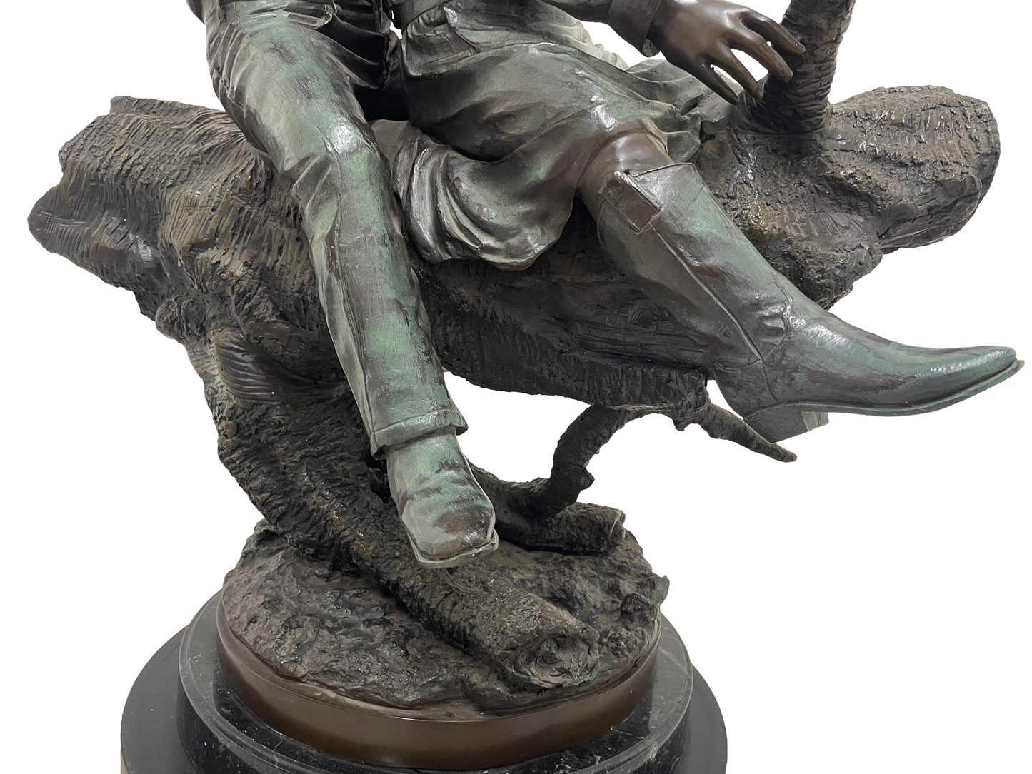 Monumental Signed Bronze Figurative Sculpture of Children by J. Davidson on Marble & Rosewood Pedestal