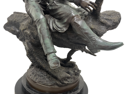 Monumental Signed Bronze Figurative Sculpture of Children by J. Davidson on Marble & Rosewood Pedestal