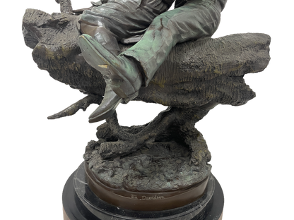 Monumental Signed Bronze Figurative Sculpture of Children by J. Davidson on Marble & Rosewood Pedestal