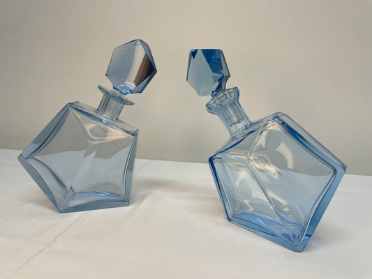 Pair of Vintage Blue Crystal Decanters, 1970s