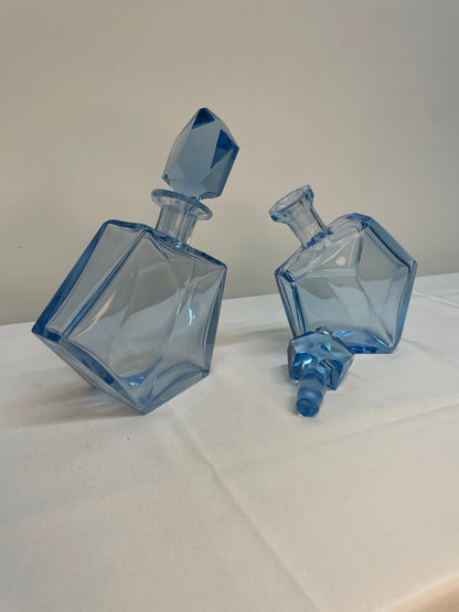 Pair of Vintage Blue Crystal Decanters, 1970s